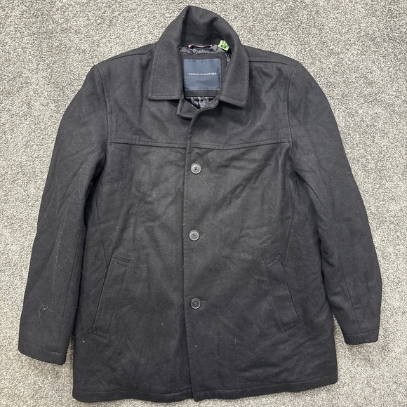 Tommy Hilfiger Other - Mens L Tommy Hilfiger Coat Wool Blend Pea Coat Black Insulated Quilted Dress